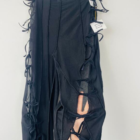 BKBT Concept Womens sheer peep tie leggings size Large NWT - Picture 7 of 10